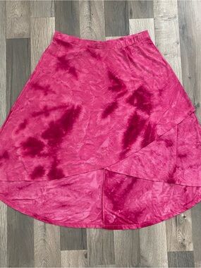 Y2K Pink Floral Tie Dye Asymmetrical Boho Festival Midi Skirt Fairy Hippie
